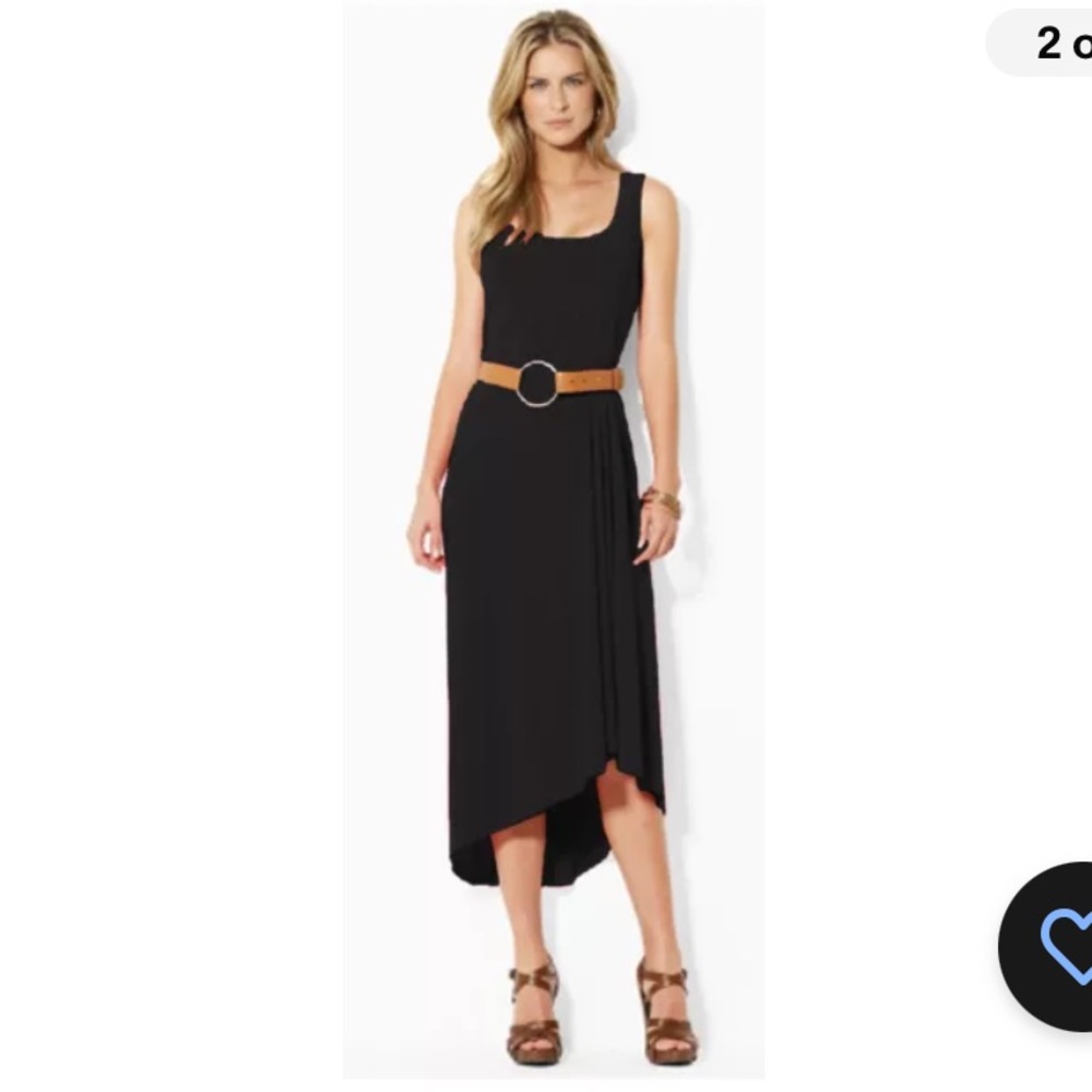 NWT Lauren Ralph Lauren Black Sleeveless Jersey Asymmetrical Tank Dress 6